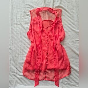 The Limited Coral Pink Sleeveless Button-Front Blouse with Lace Back
